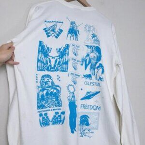 Stussy Mash Pigment Dyed Long Sleeve Tshirt L White Blue SAMPLE Mens